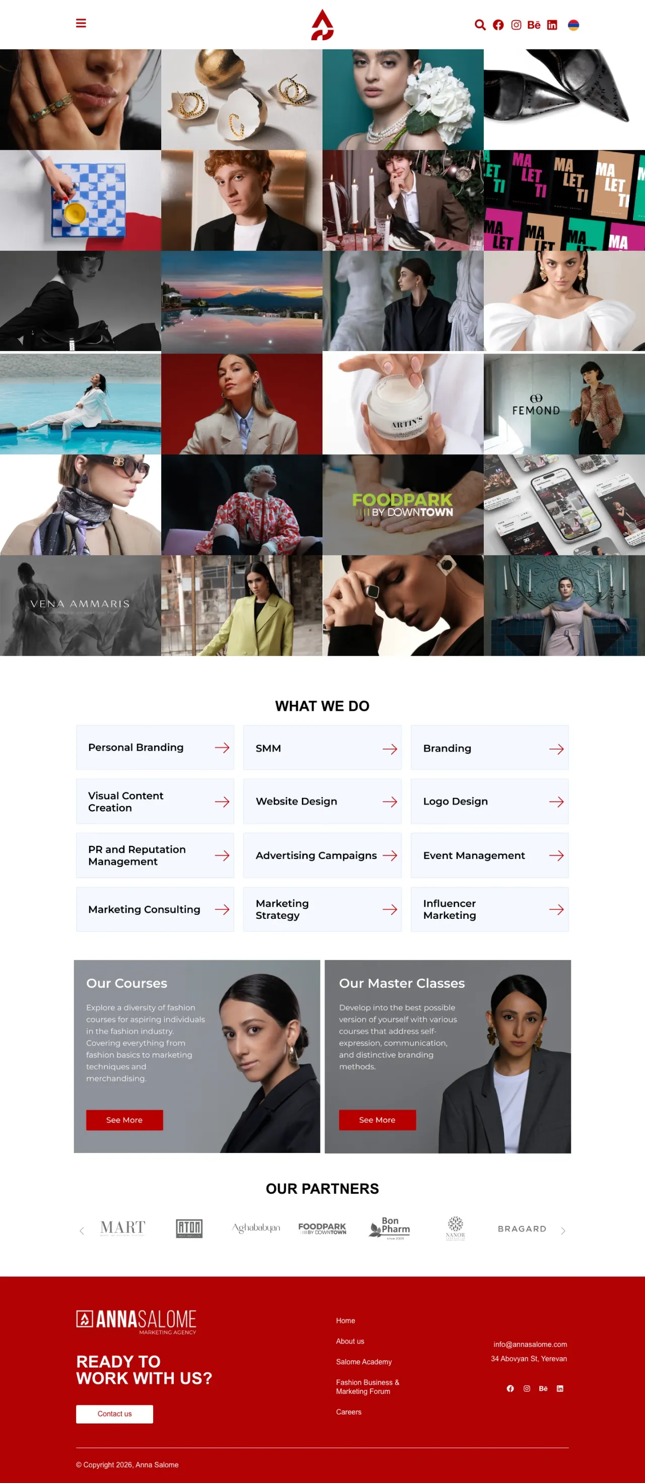 Full-page archive of Anna Salome's website, including its services, partners and contact section.